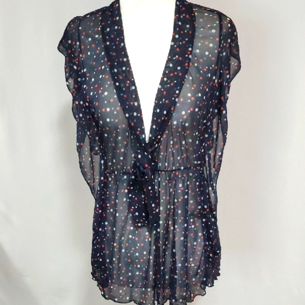 Navy Polka Dot Sheer Women's Top Size Large